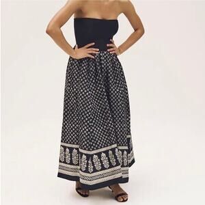 J.Crew Strapless Mixy Dress Maxi Block Print Floral Vacation CJ392 Black Large